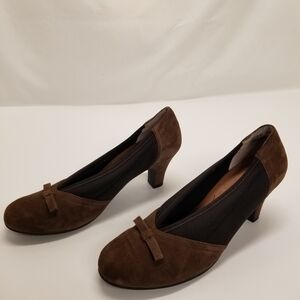 Ros Hommerson Womans Size 7.5N Brown Suede Dress Pump Heel Loafer Retro Slip On